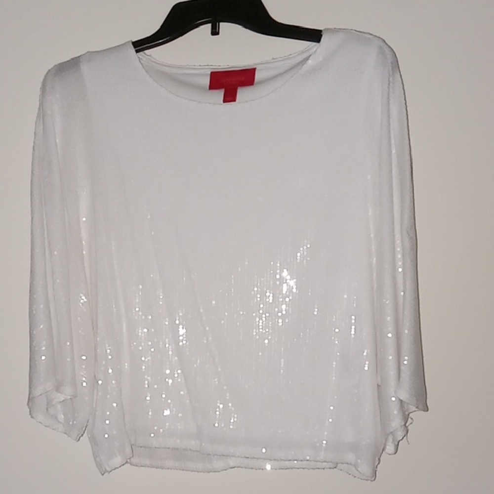 Jennifer Lopez White Sequin Blouse